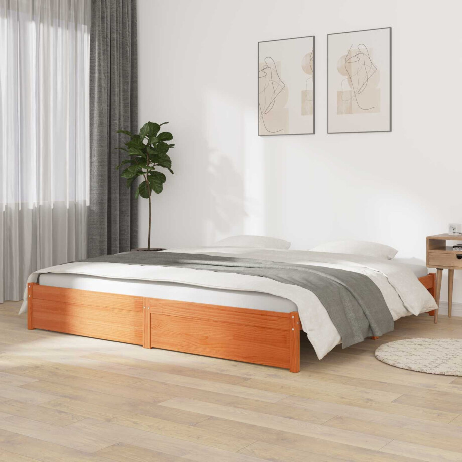 vidaXL Bedframe Wasbruin 160 x 200 cm Massief Vurenhout afbeelding 1