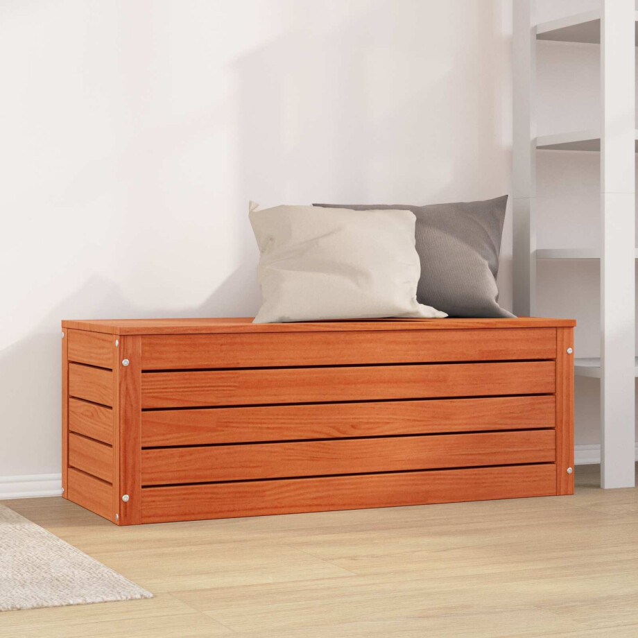 vidaXL Opbergbox Wasbruin 109 x 36,5 x 33 cm Massief grenenhout afbeelding 1