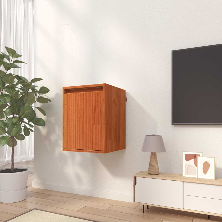 vidaXL Wandkast met opslag Wasbruin 30 x 30 x 40 cm Massief grenenhout afbeelding 1