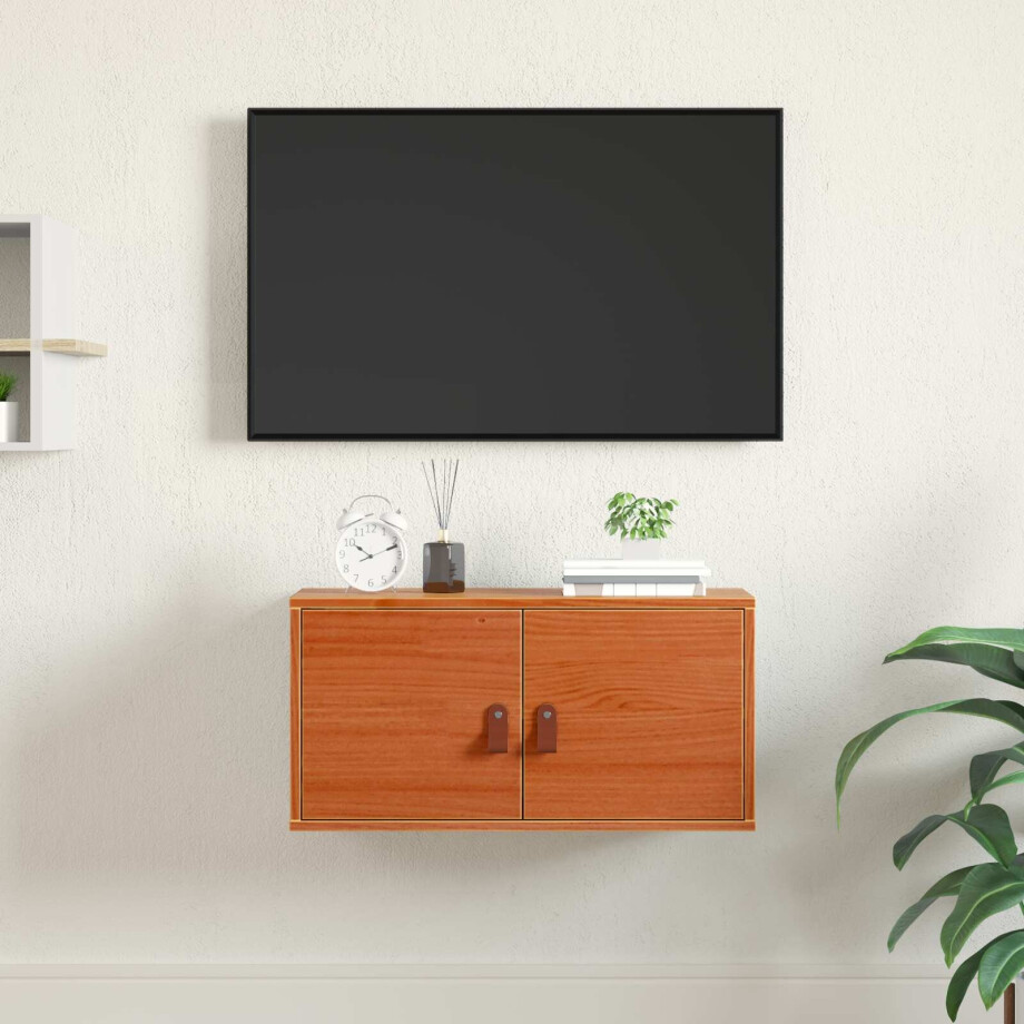 vidaXL Wandkast met plank Wasbruin 60 x 30 x 30 cm Massief grenenhout afbeelding 1