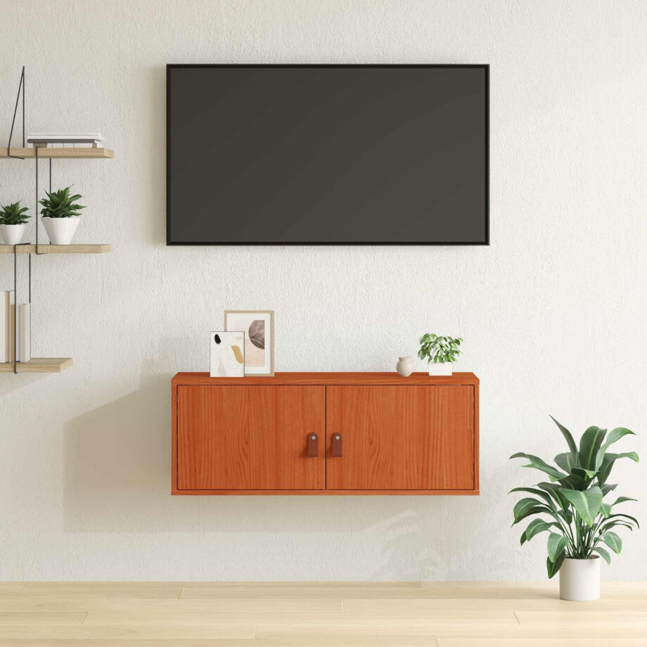 vidaXL Wandkast met plank Wasbruin 80 x 30 x 30 cm Massief grenenhout afbeelding 1