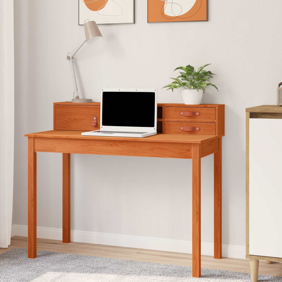 vidaXL Bureau met lade Wasbruin 110 x 50 x 93 cm Massief Grenen Hout afbeelding 1