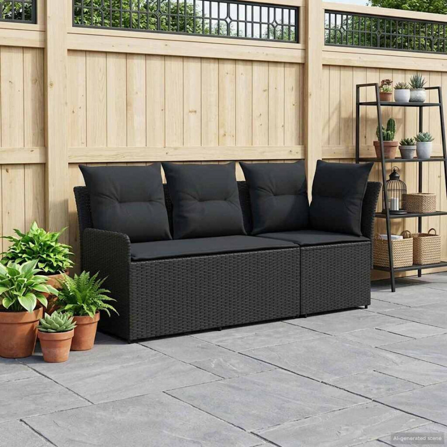 vidaXL Tuinstoel met Armleuning en Hoekbank 2 Stuk Zwart PE Rattan vidaXL Tuinstoel met Armleuning en Hoekbank 2 Stuk Zwart PE Rattan afbeelding 1