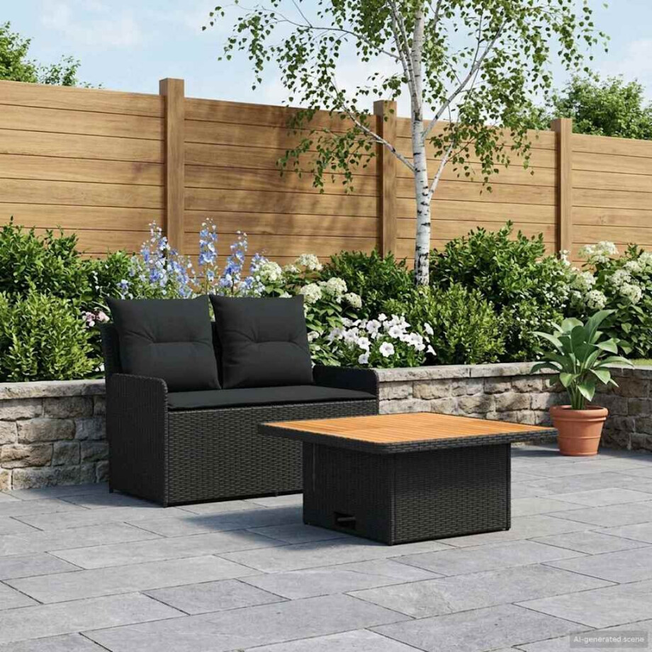 vidaXL Tuin Armsteun Sofa met Opklaptafel 2 Stuk Zwart PE Rattan afbeelding 1