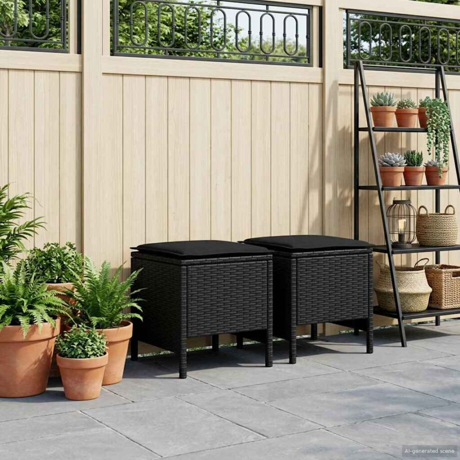 vidaXL Tuinvoetenbank 2 Stuk Zwart 38 x 38 x 45 cm PE Rattan vidaXL Tuinvoetenbank 2 Stuk Zwart 38 x 38 x 45 cm PE Rattan afbeelding 1