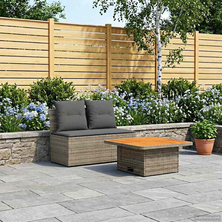 vidaXL 2 Stuk Tuin middelste sofa met uitschuiftafel poly rattan afbeelding 1