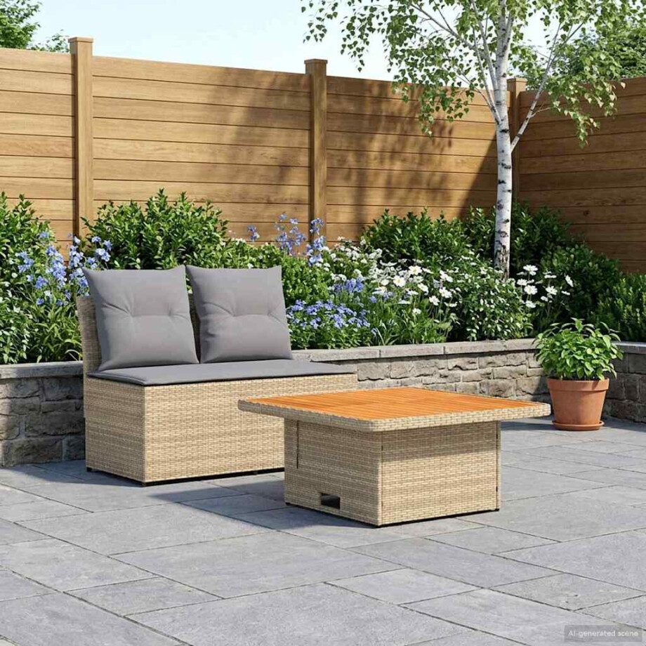 vidaXL 2 Stuk Tuin middelste sofa met uitschuiftafel poly rattan afbeelding 1