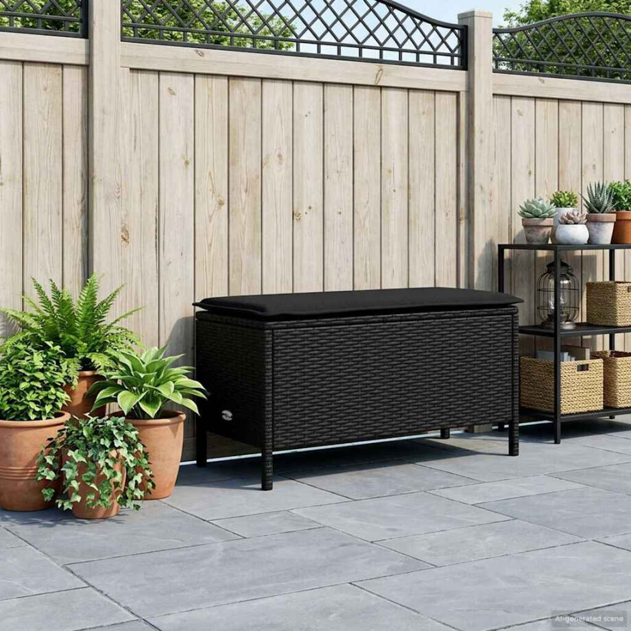 vidaXL Tuinvoetenbank met kussen Zwart 80 x 38 x 45 cm PE Rattan vidaXL Tuinvoetenbank met kussen Zwart 80 x 38 x 45 cm PE Rattan afbeelding 1