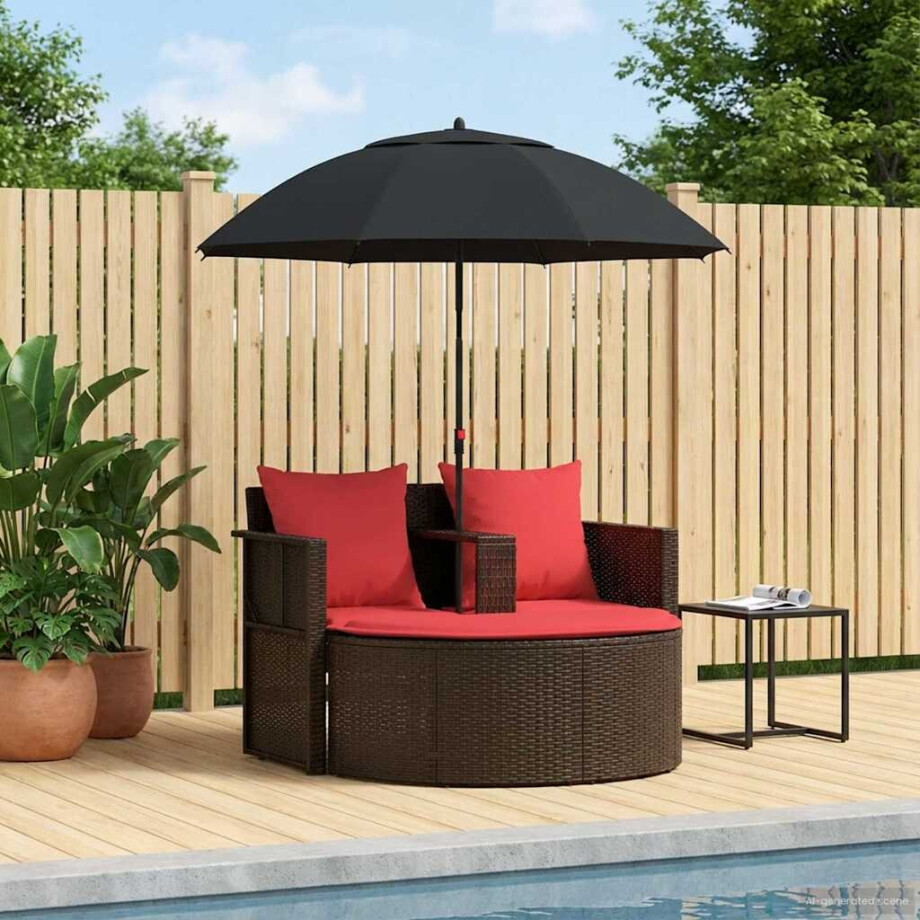 vidaXL Tuinbankstel Bruin en Rood 168 x 168 x 180 cm poly rattan afbeelding 1
