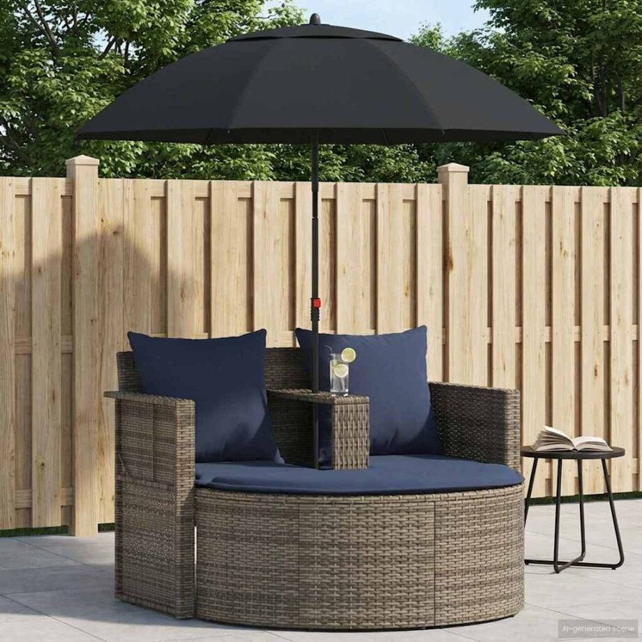 vidaXL Tuinbank met kussen 8 pcs Grijs en Marineblauw poly rattan vidaXL Tuinbank met kussen 8 pcs Grijs en Marineblauw poly rattan afbeelding 1