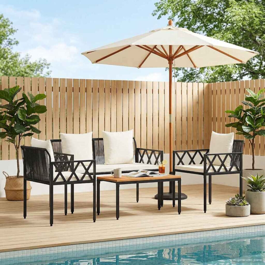 vidaXL tuinmeubelset 4 st Zwart en Cream Wit poly rattan afbeelding 1