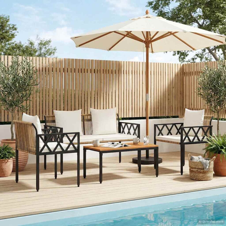 vidaXL tuinmeubelset 4 st Bruin en Crème Wit poly rattan afbeelding 1