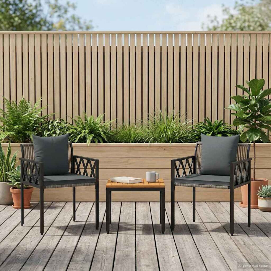 vidaXL tuinmeubelset 3 st Grijs en Donkergrijs poly rattan afbeelding 1