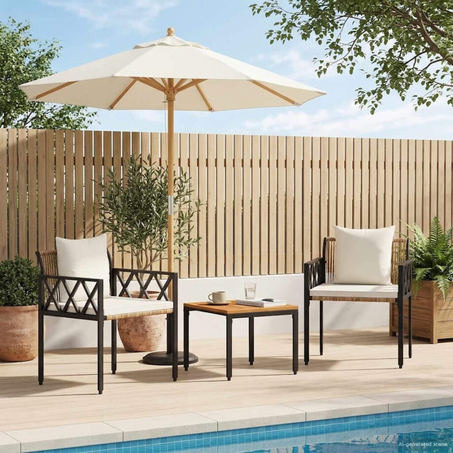 vidaXL tuinmeubelset 3 st Bruin en Crème Wit poly rattan vidaXL tuinmeubelset 3 st Bruin en Crème Wit poly rattan afbeelding 1