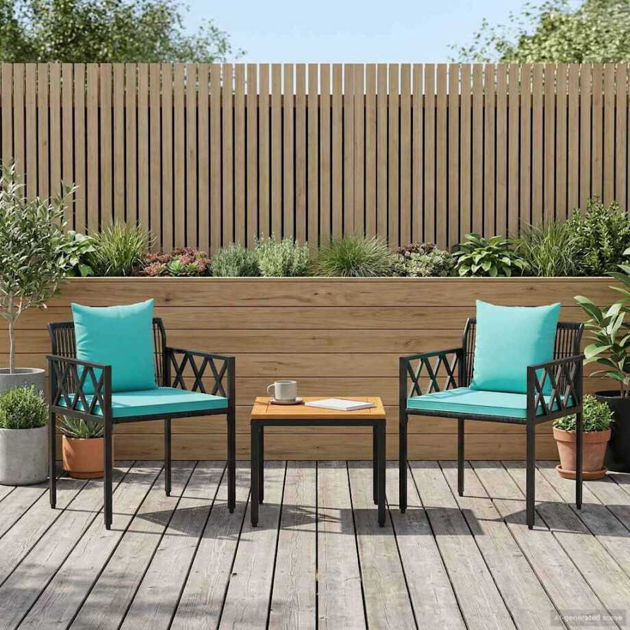 vidaXL tuinmeubelset 3 st Zwart en Turquoise poly rattan vidaXL tuinmeubelset 3 st Zwart en Turquoise poly rattan afbeelding 1