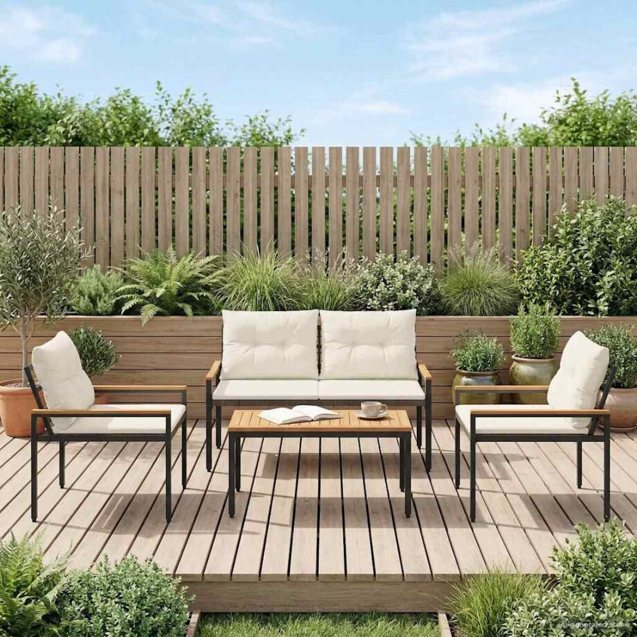 vidaXL tuinmeubelset 4 st Crèmewit poly rattan vidaXL tuinmeubelset 4 st Crèmewit poly rattan afbeelding 1
