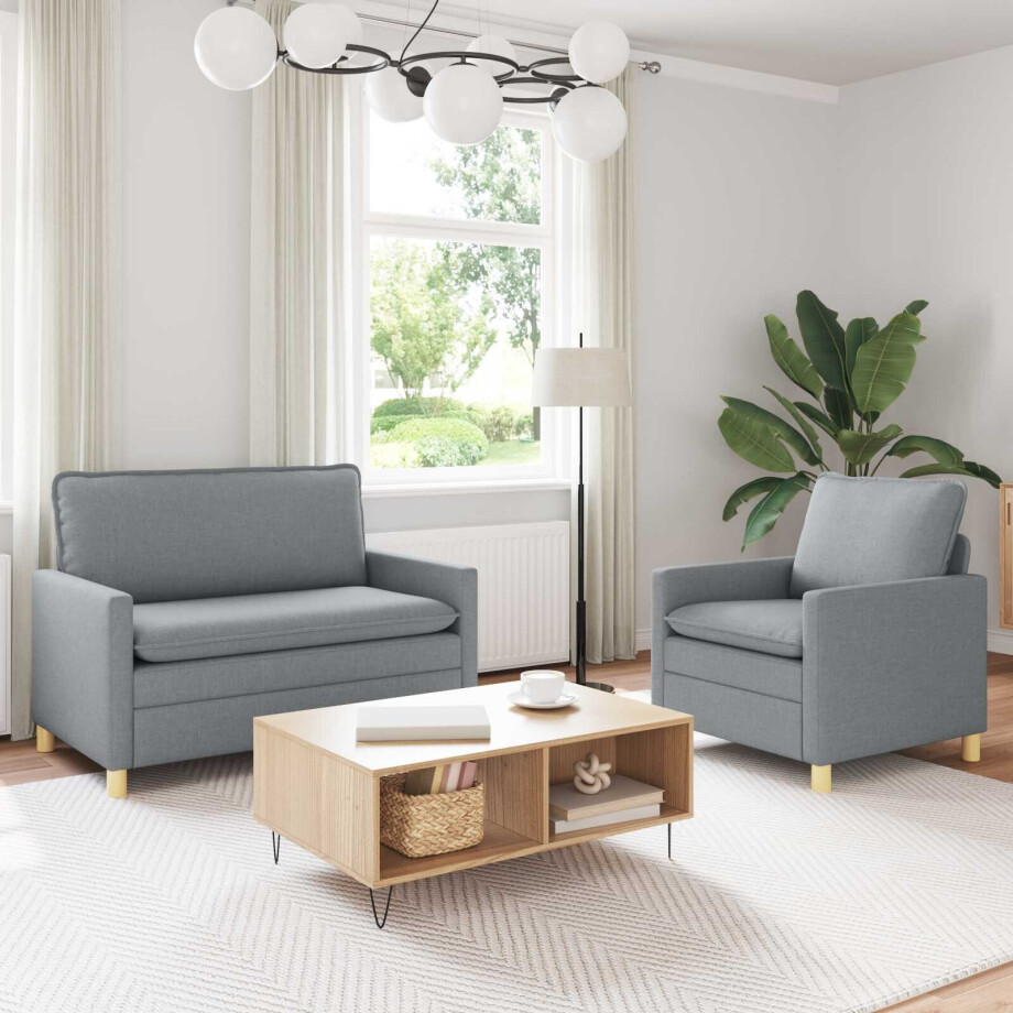 vidaXL Bankstel 2 st Lichtgrijs Stof afbeelding 1