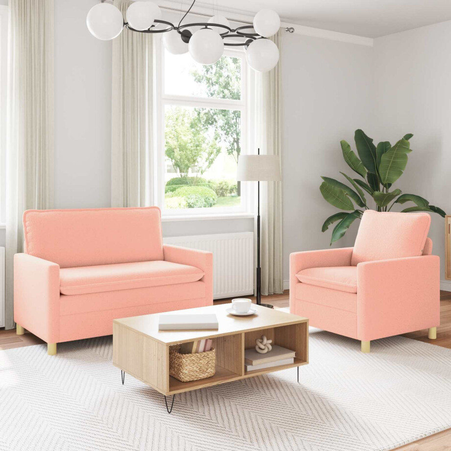 vidaXL Bankstel 2 st Roze Stof afbeelding 1