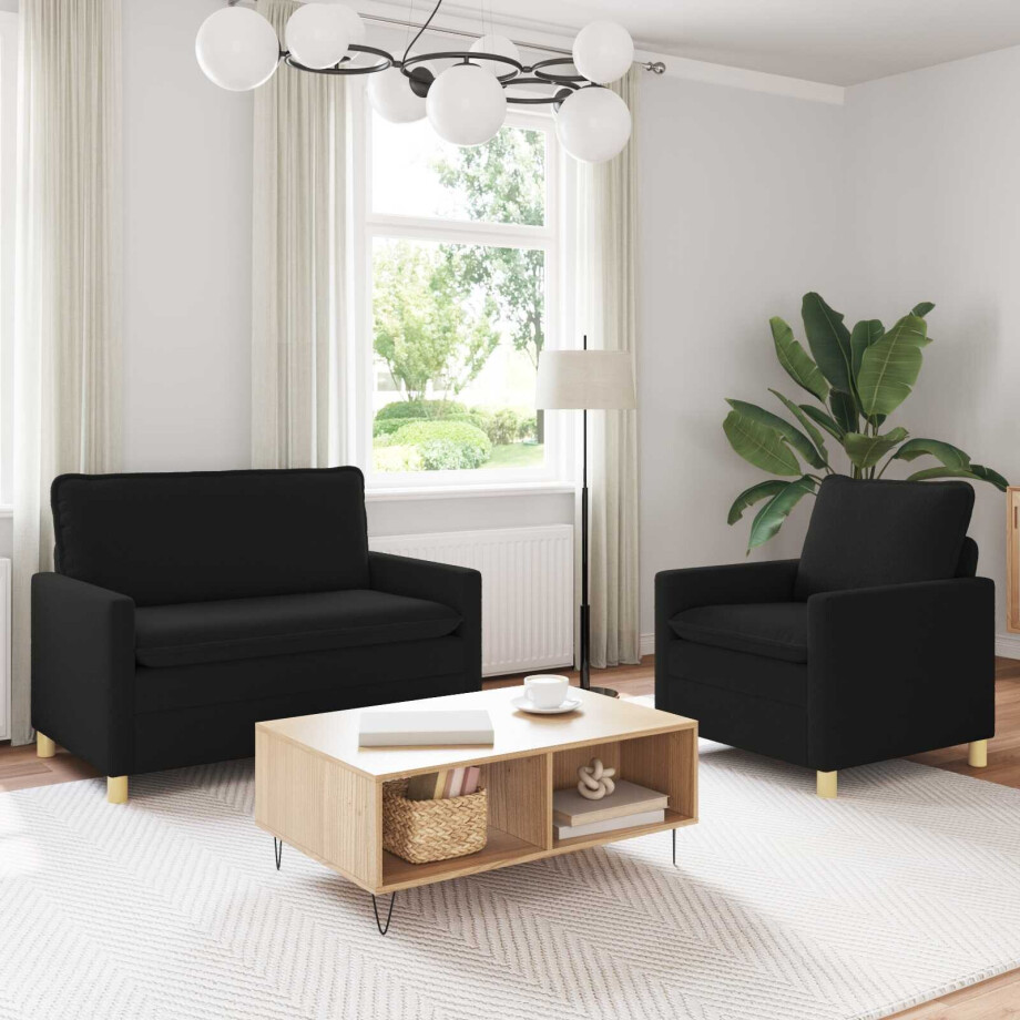 vidaXL Bankstel 2 st Zwart Stof vidaXL Bankstel 2 st Zwart Stof afbeelding 1