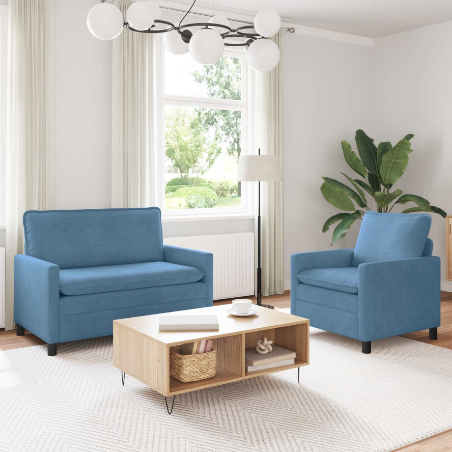 vidaXL Bankstel 2 pcs Blauw Stof afbeelding 1