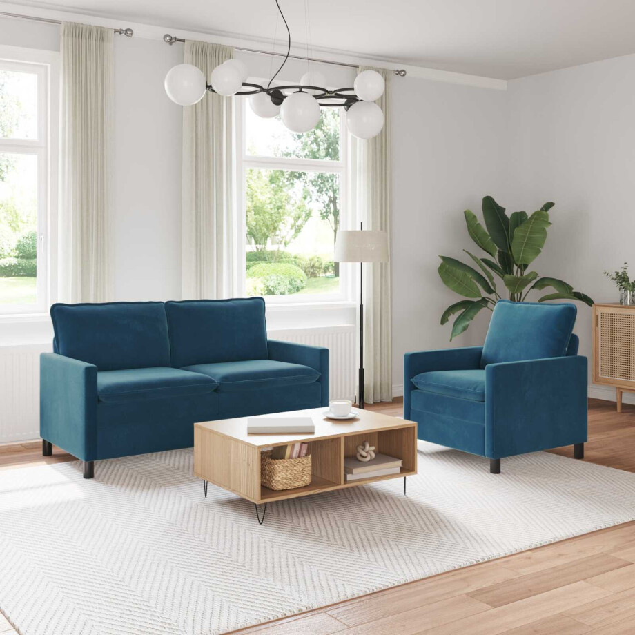 vidaXL Bankstel 2 pcs Blauw Fluweel vidaXL Bankstel 2 pcs Blauw Fluweel afbeelding 1