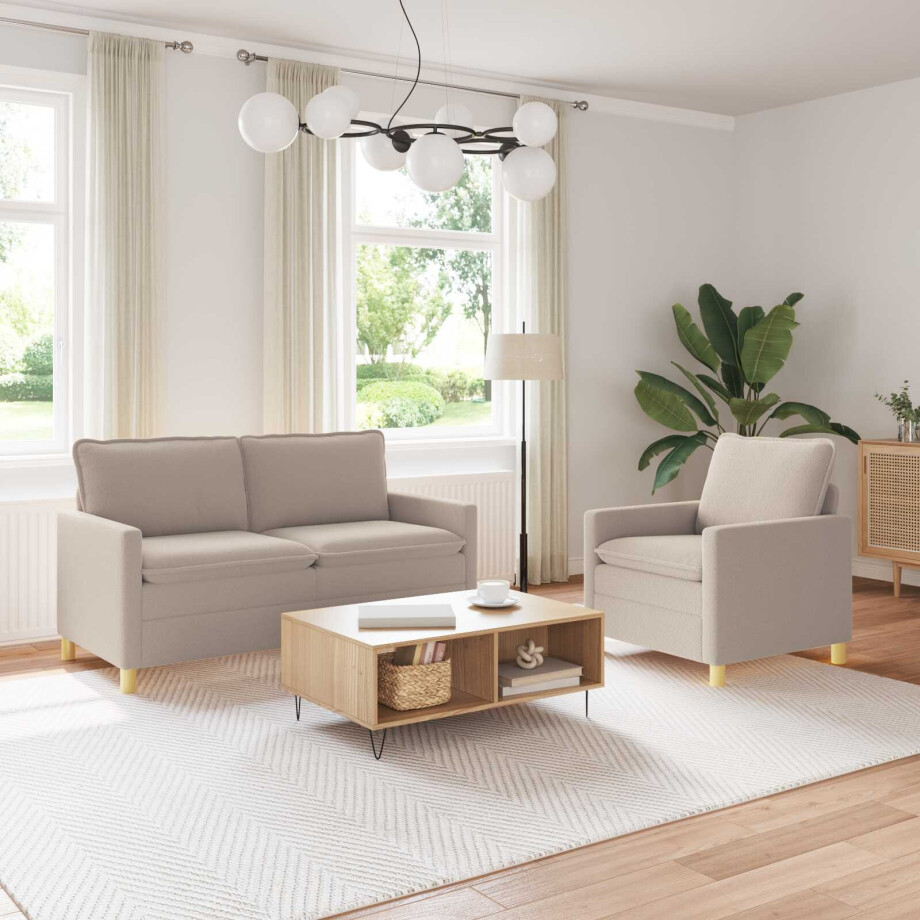vidaXL Bankstel 2 st Lichtgrijs Stof afbeelding 1