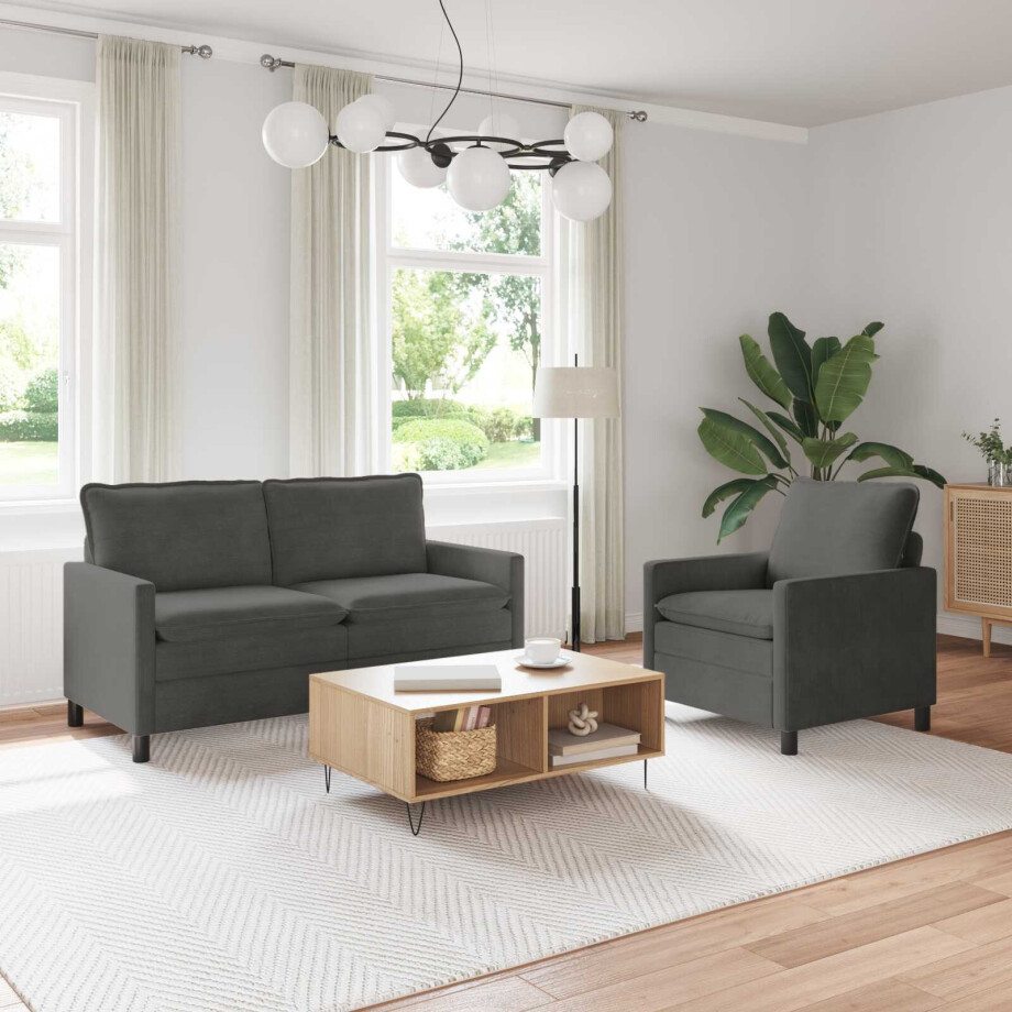 vidaXL Bankstel 2 pcs Donkergrijs Stof afbeelding 1