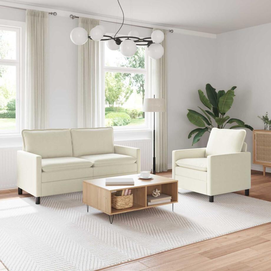 vidaXL Bankstel 2 pcs Crèmekleurig Stof afbeelding 1
