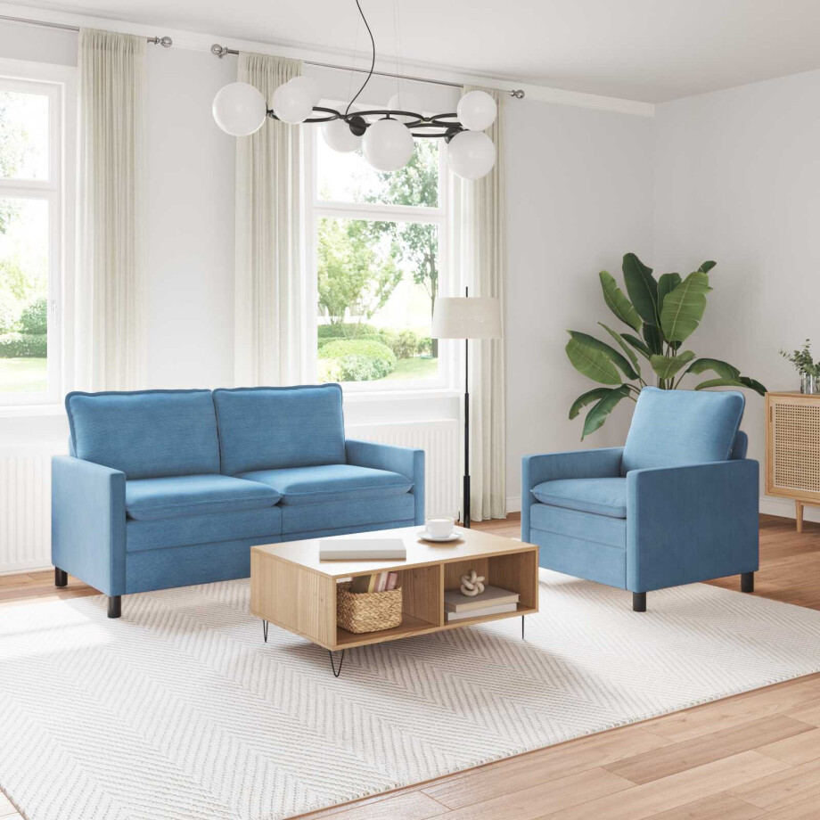 vidaXL Bankstel 2 pcs Blauw Stof afbeelding 1