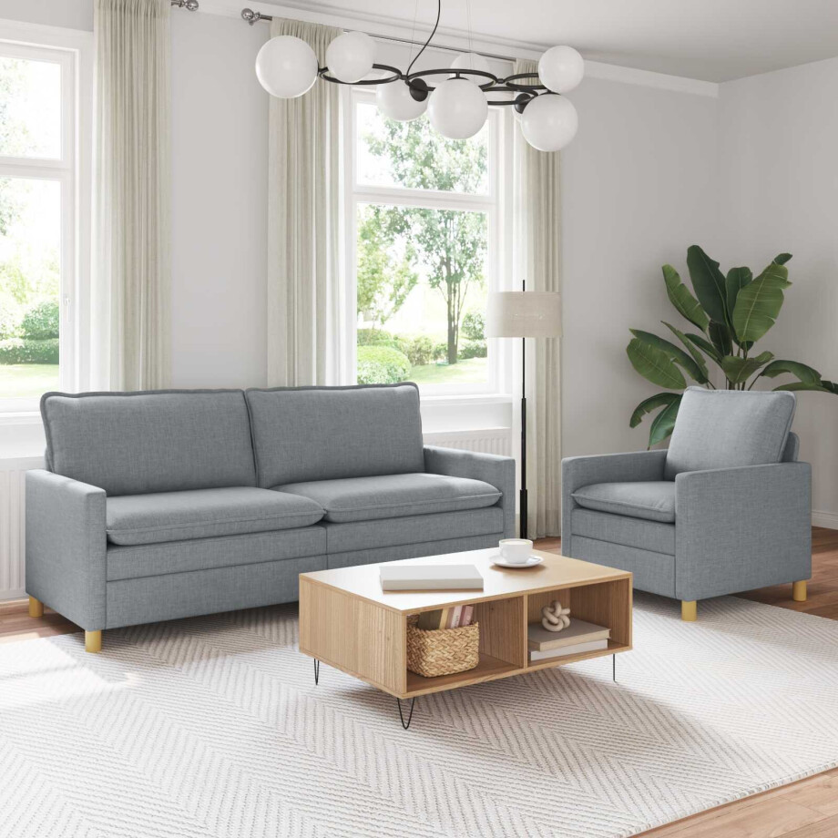 vidaXL Bankstel 2 st Lichtgrijs Stof afbeelding 1