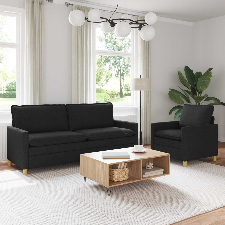 vidaXL Bankstel 2 st Zwart Stof afbeelding 1