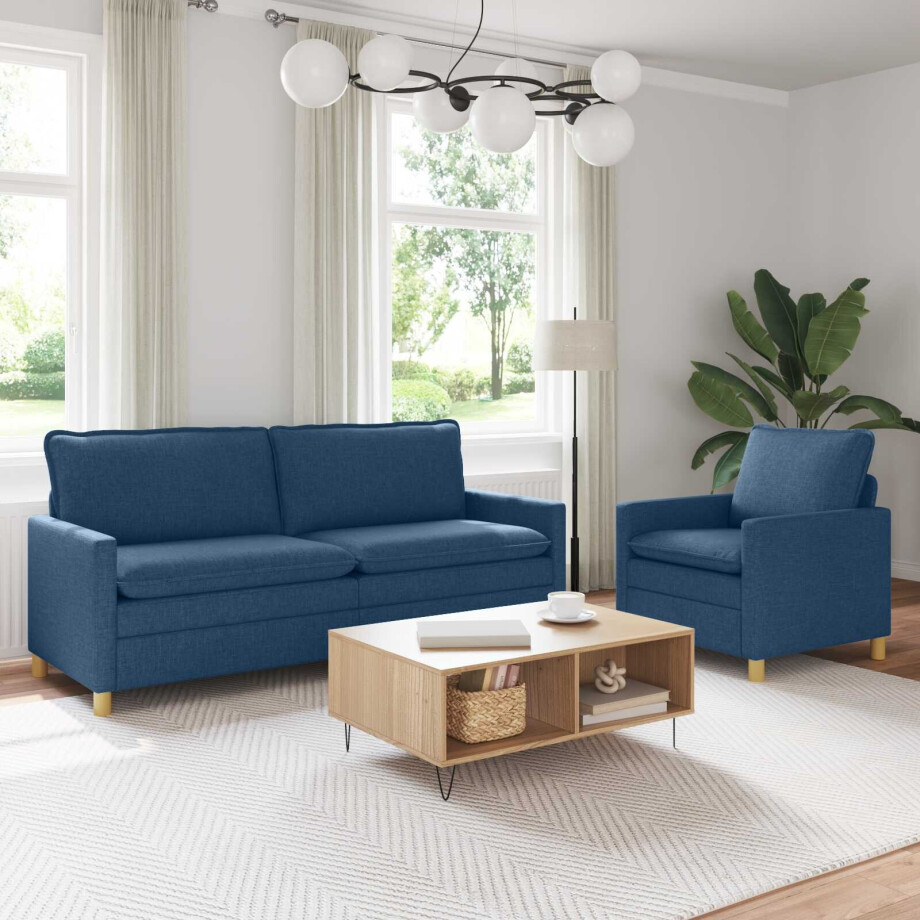vidaXL Bankstel 2 st Blauw Stof afbeelding 1