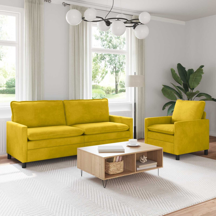 vidaXL Bankstel 2 pcs Geel Fluweel afbeelding 1