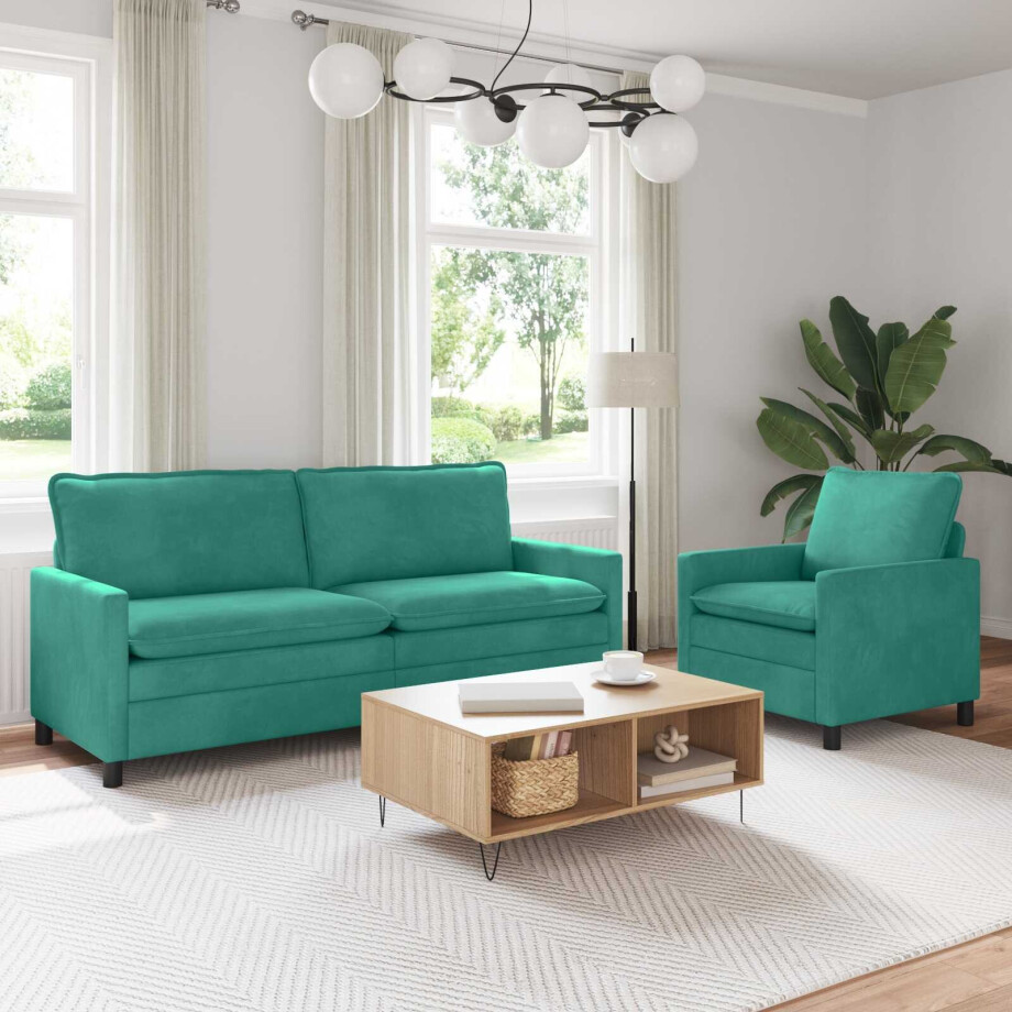 vidaXL Bankstel 2 pcs Turquoise Fluweel afbeelding 1