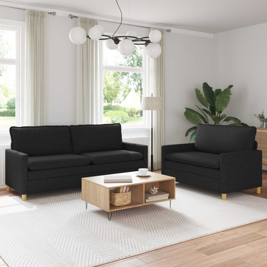 vidaXL Bankstel 2 st Zwart Stof afbeelding 1