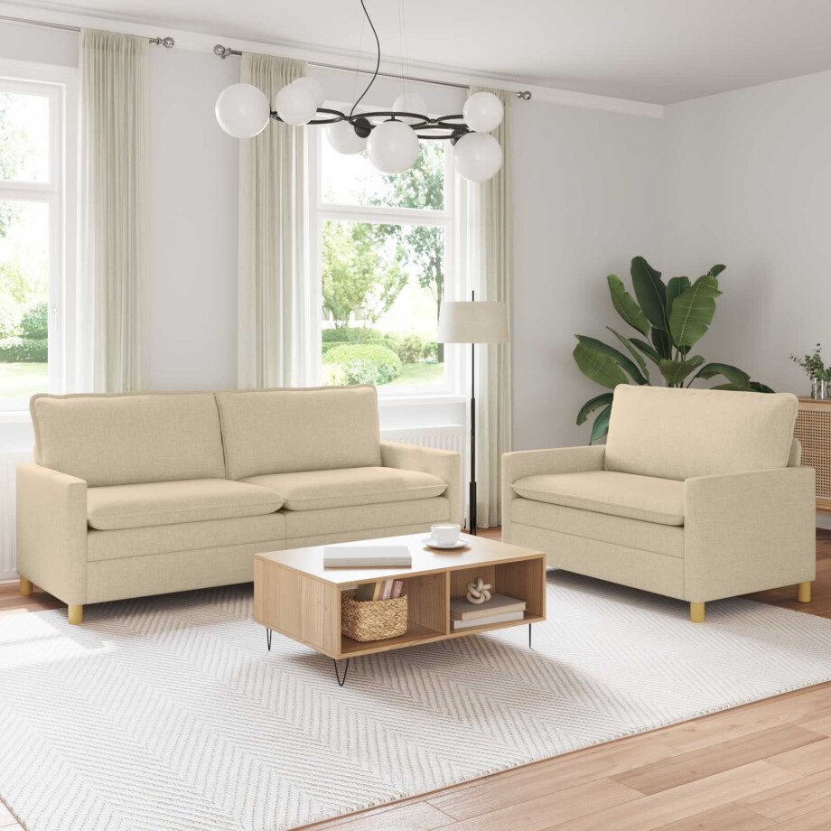 vidaXL Bankstel 2 st Crèmekleurig Stof vidaXL Bankstel 2 st Crèmekleurig Stof afbeelding 1