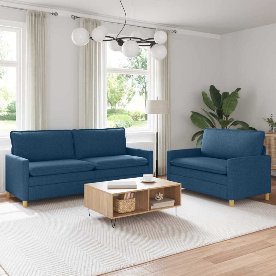 vidaXL Bankstel 2 st Blauw Stof afbeelding 1