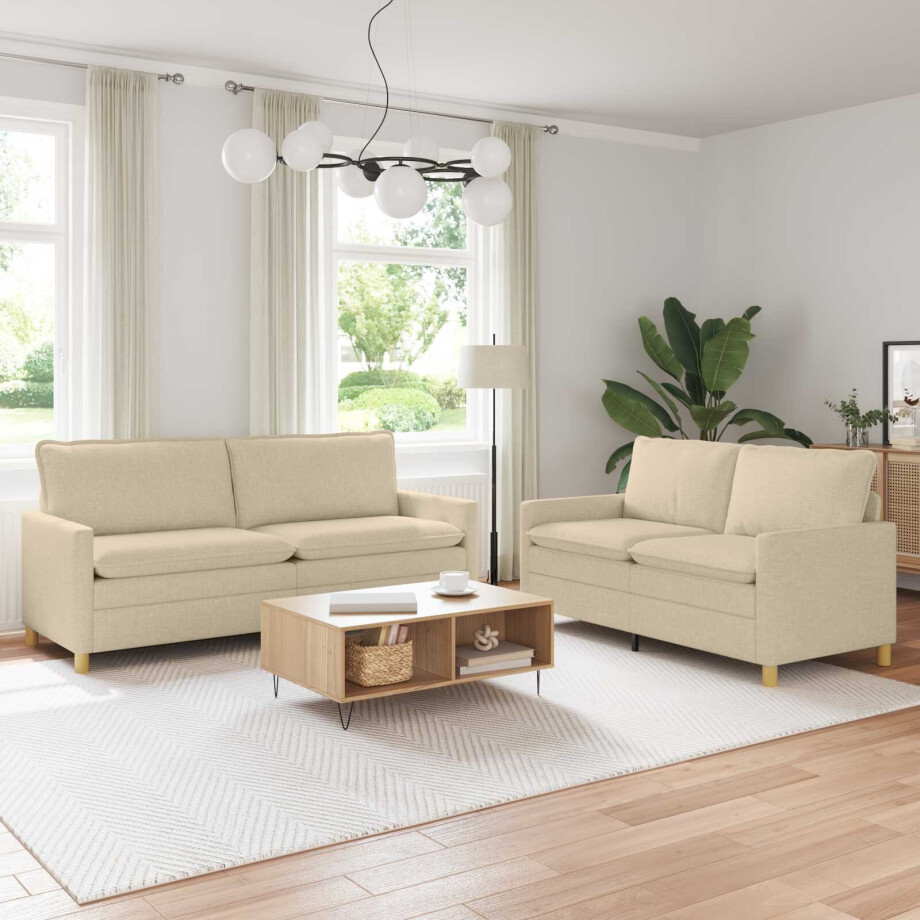 vidaXL Bankstel 2 st Crèmekleurig Stof vidaXL Bankstel 2 st Crèmekleurig Stof afbeelding 1