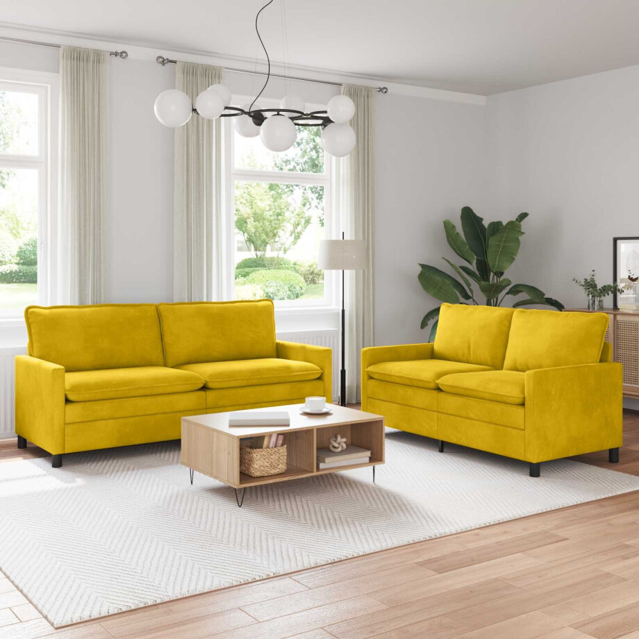 vidaXL Bankstel 2 pcs Geel Fluweel afbeelding 1