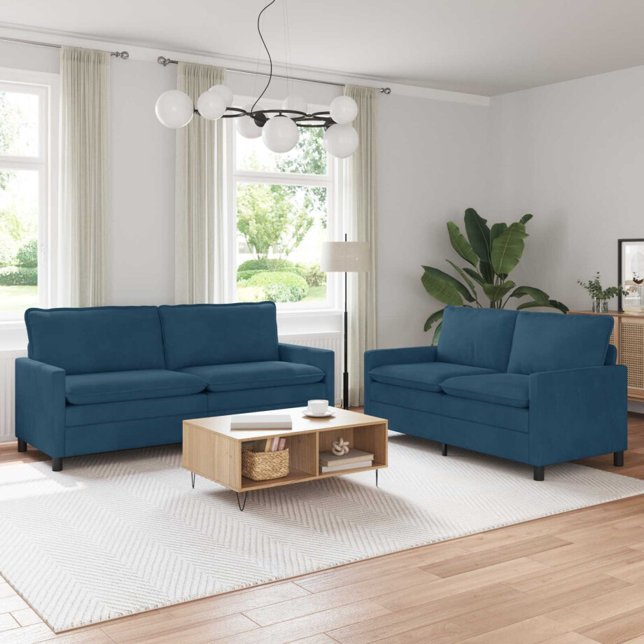 vidaXL Bankstel 2 pcs Blauw Fluweel vidaXL Bankstel 2 pcs Blauw Fluweel afbeelding 1
