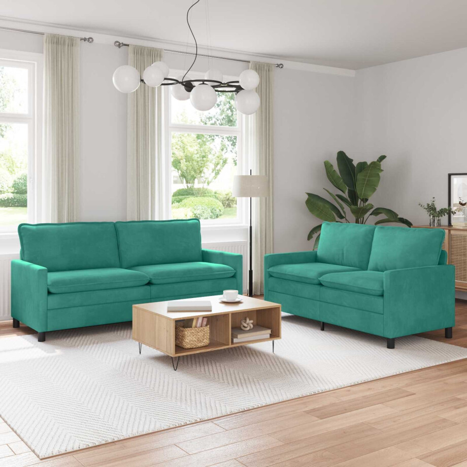 vidaXL Bankstel 2 pcs Turquoise Fluweel afbeelding 1