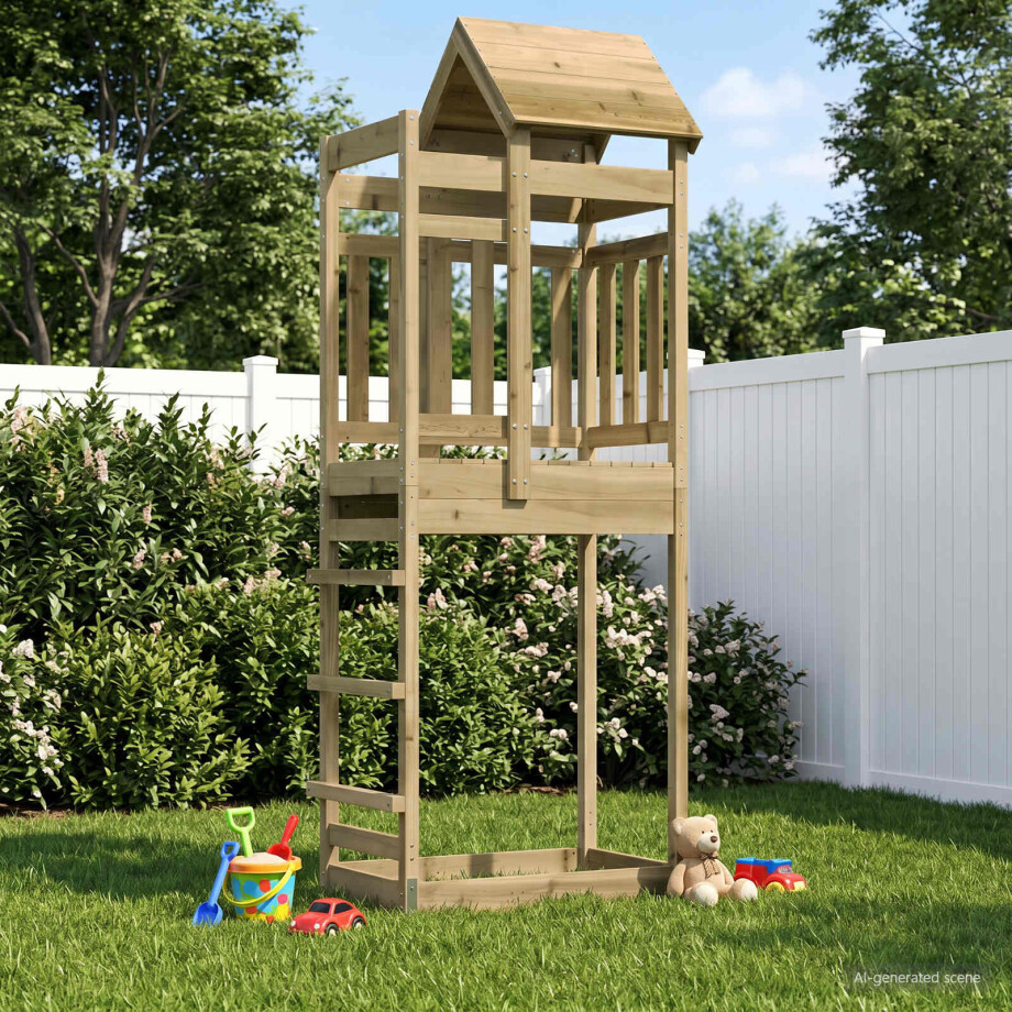 vidaXL Speeltoren Bruin 52,5 x 85 x 238 cm Massief geïmpregneerd hout afbeelding 1