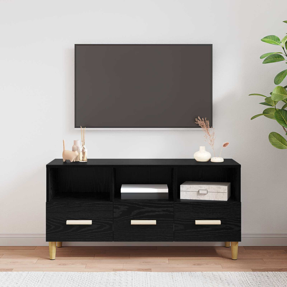 vidaXL TV-kast met lade Zwart Eiken 102 x 36 x 50 cm Bewerkt hout afbeelding 1