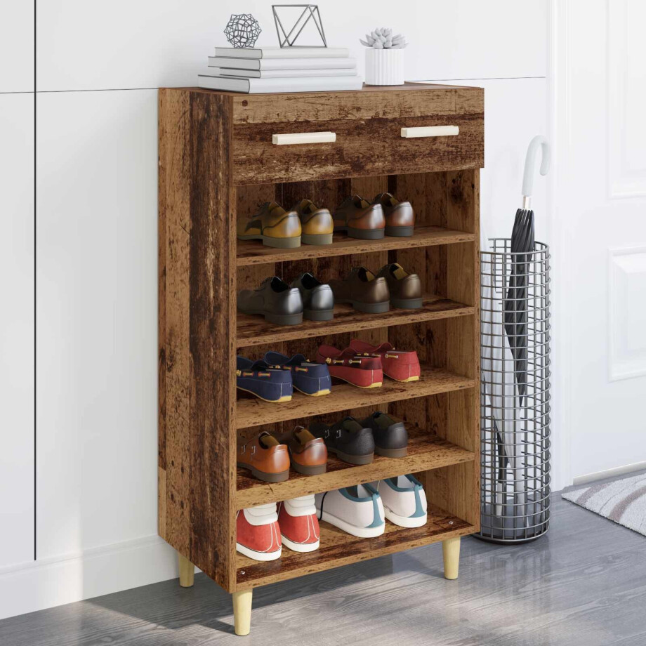 vidaXL Schoenenkast met lade Oudhout 60 x 35 x 105 cm Bewerkt hout afbeelding 1