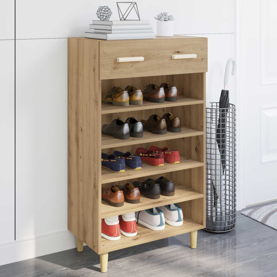 vidaXL Schoenenkast Ambachtelijk eiken 60 x 35 x 105 cm Bewerkt hout afbeelding 1