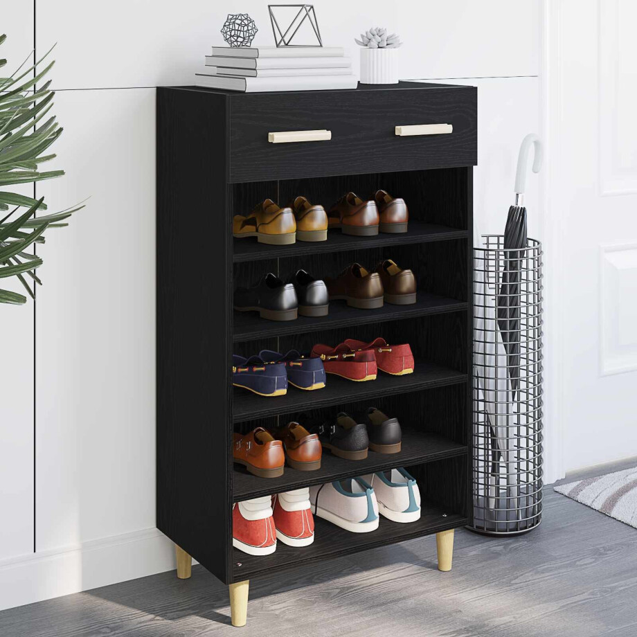 vidaXL Schoenenkast met lade Zwart Eiken 60 x 35 x 105 cm Bewerkt hout afbeelding 1