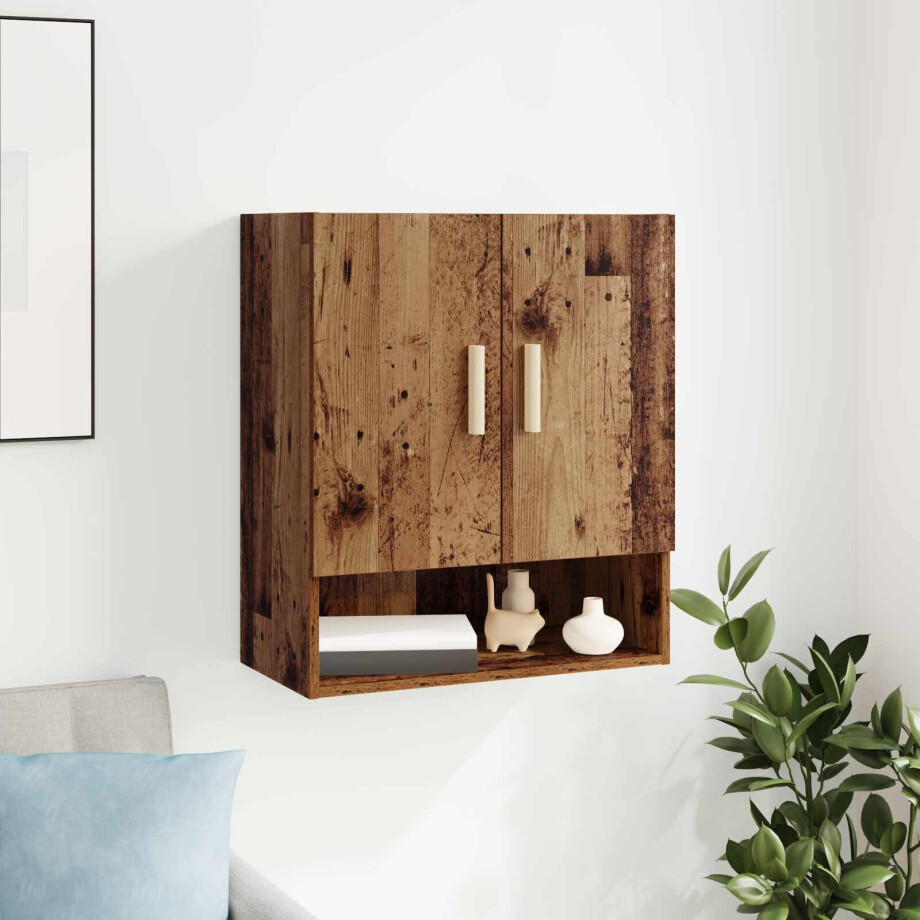 vidaXL Wandkast Wandgemonteerd Oudhout 60 x 31 x 70 cm Bewerkt hout afbeelding 1
