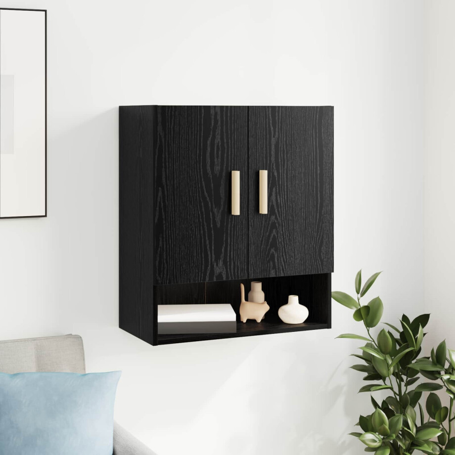 vidaXL Wandkast Zwart Eiken 60 x 31 x 70 cm Bewerkt hout afbeelding 1