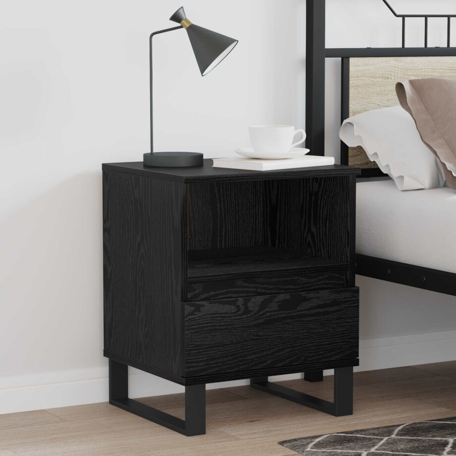 vidaXL Bed kast met lade Zwart Eiken 40 x 35 x 50 cm Bewerkt hout afbeelding 1