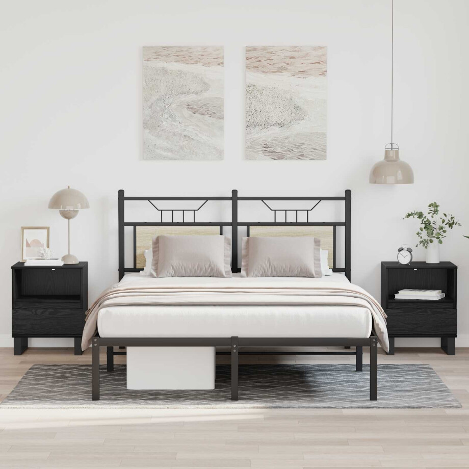 vidaXL Bed kast met lade Zwart Eiken 40 x 35 x 50 cm Bewerkt hout afbeelding 1